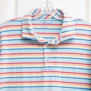 Peter Millar sz M Pima Cotton Multicolor Stripe Soft Golf Polo Preppy Athleisure